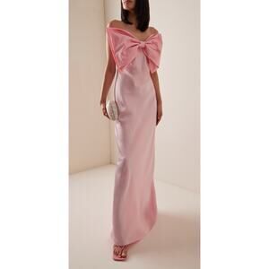 Anna October Light Pink Bow Detailed Satin Maxi Slip Gown Dress